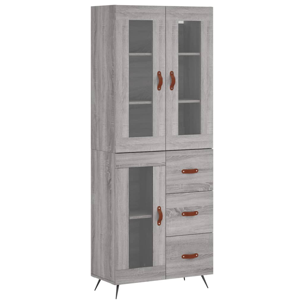 Highboard grå sonoma 69,5x34x180 cm konstruert tre