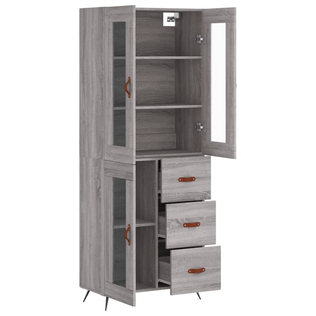 Highboard grå sonoma 69,5x34x180 cm konstruert tre