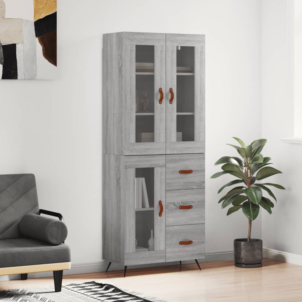 Highboard grå sonoma 69,5x34x180 cm konstruert tre