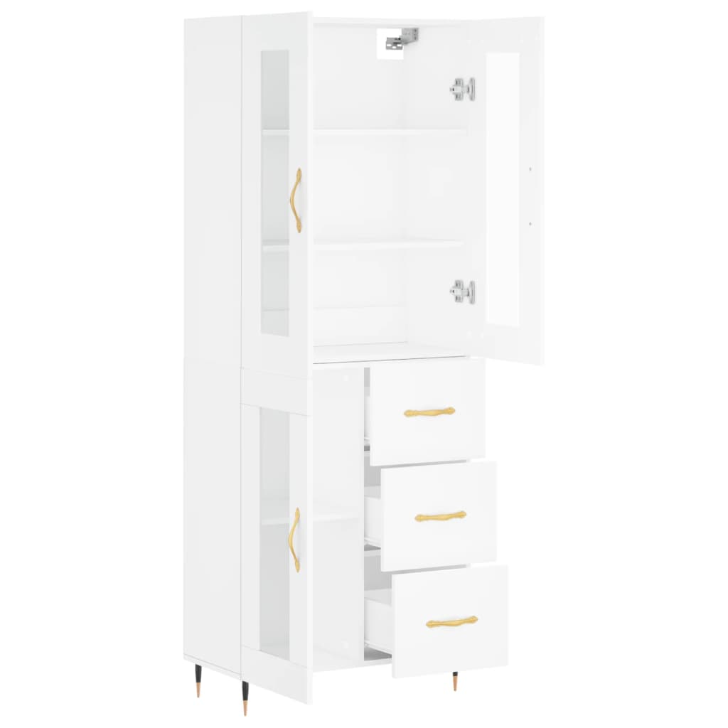 Highboard hvit 69,5x34x180 cm konstruert tre