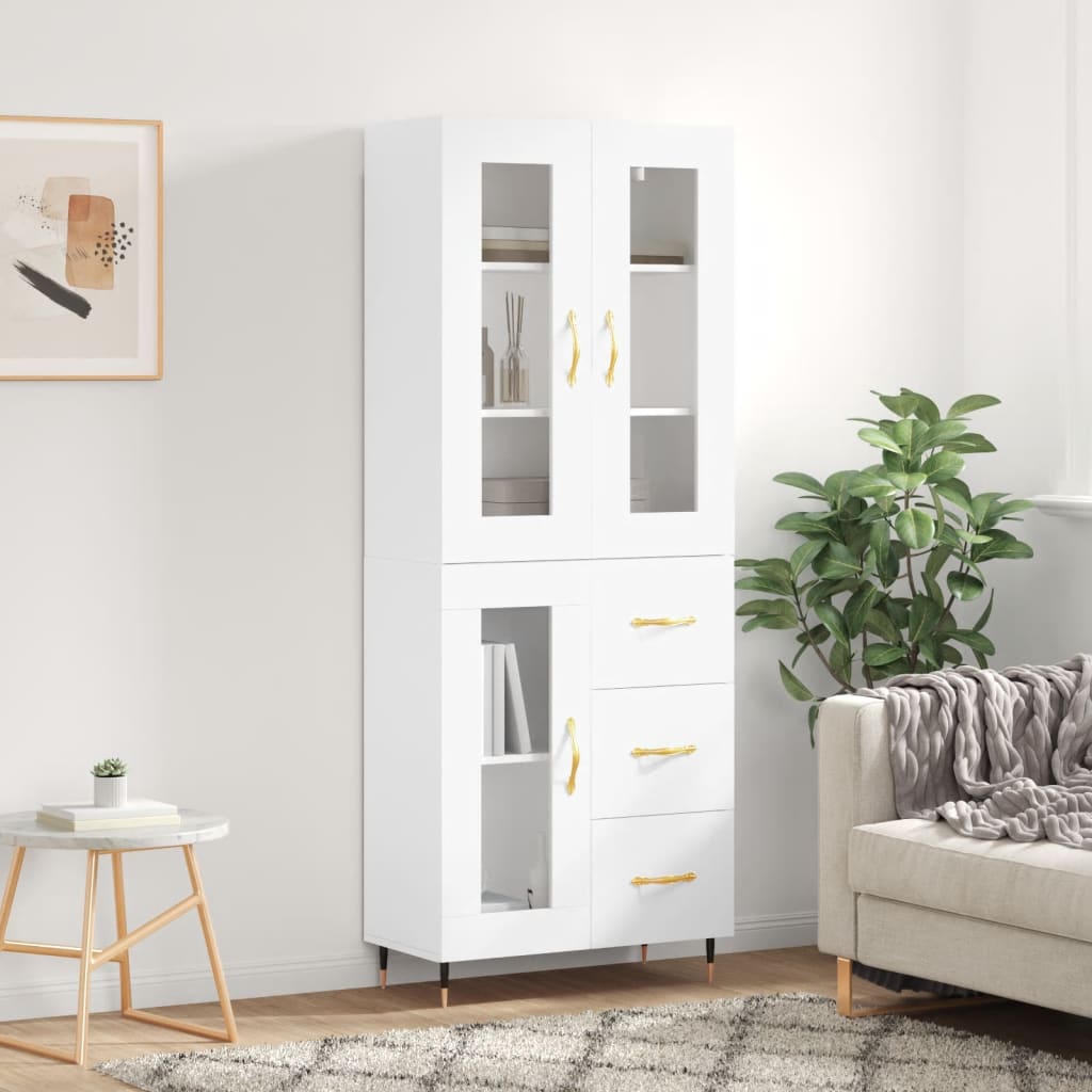Highboard hvit 69,5x34x180 cm konstruert tre