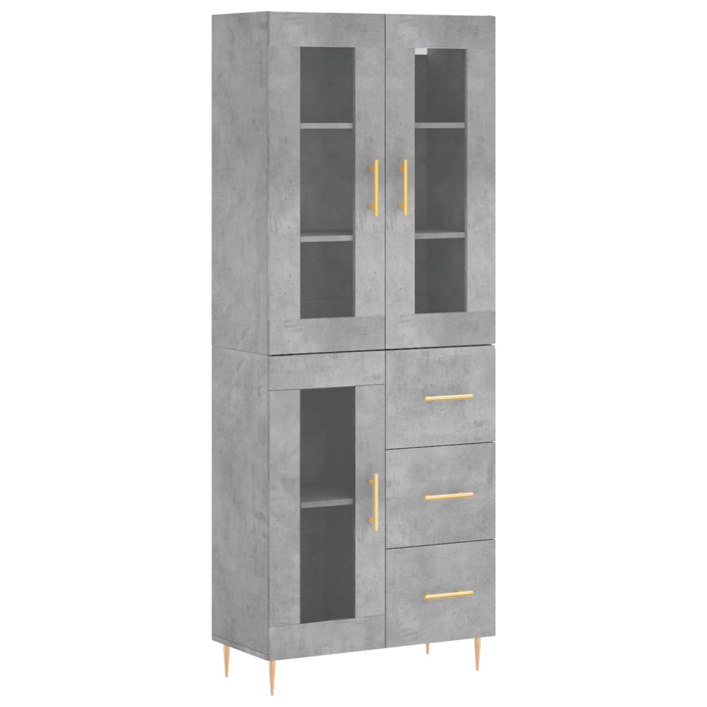 Highboard betonggrå 69,5x34x180 cm konstruert tre