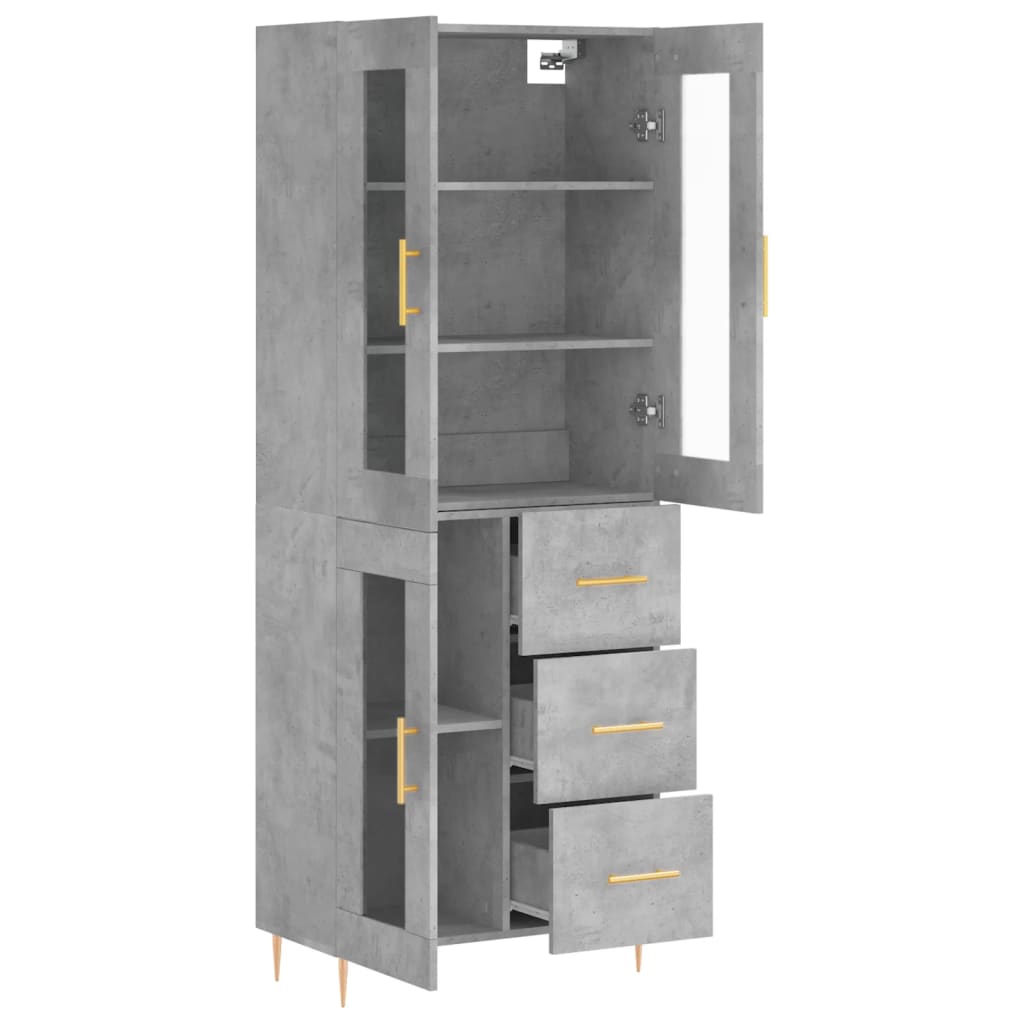 Highboard betonggrå 69,5x34x180 cm konstruert tre