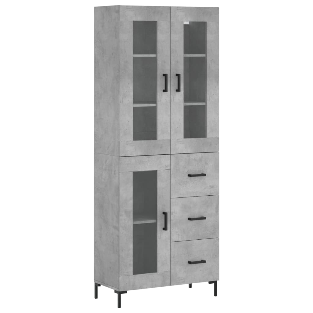 Highboard betonggrå 69,5x34x180 cm konstruert tre
