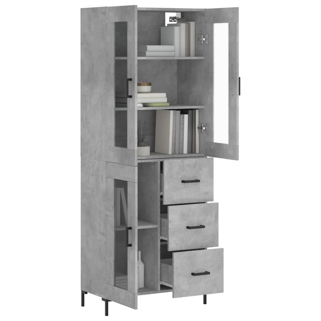 Highboard betonggrå 69,5x34x180 cm konstruert tre