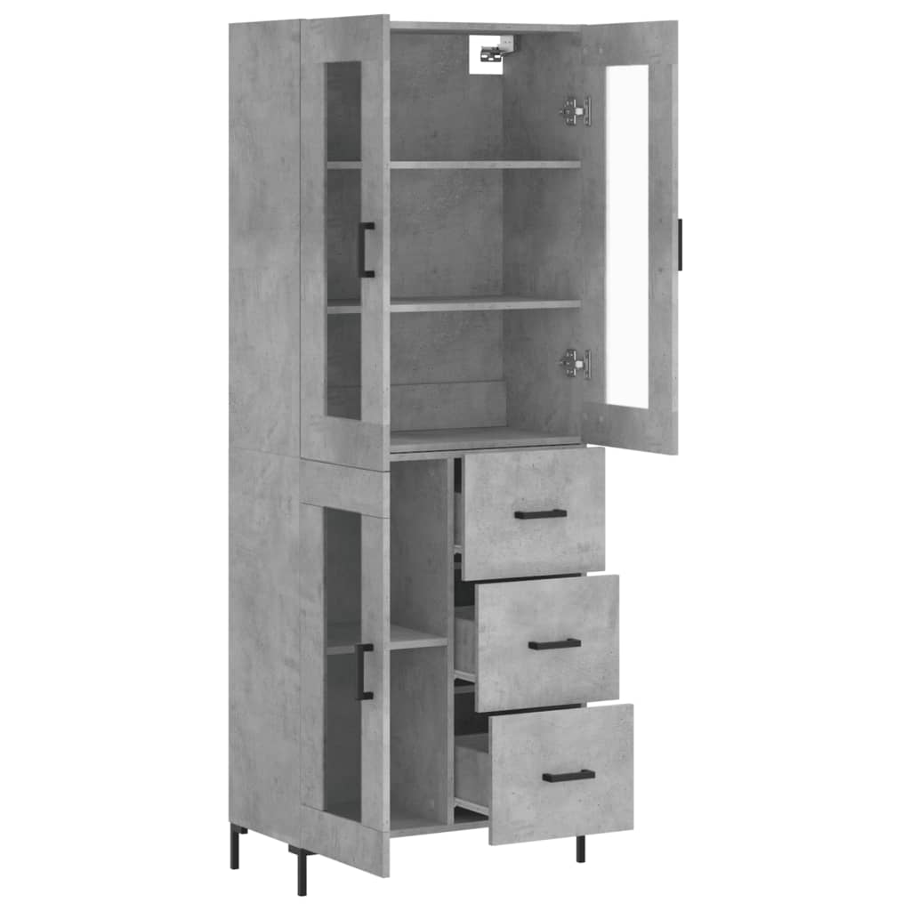 Highboard betonggrå 69,5x34x180 cm konstruert tre