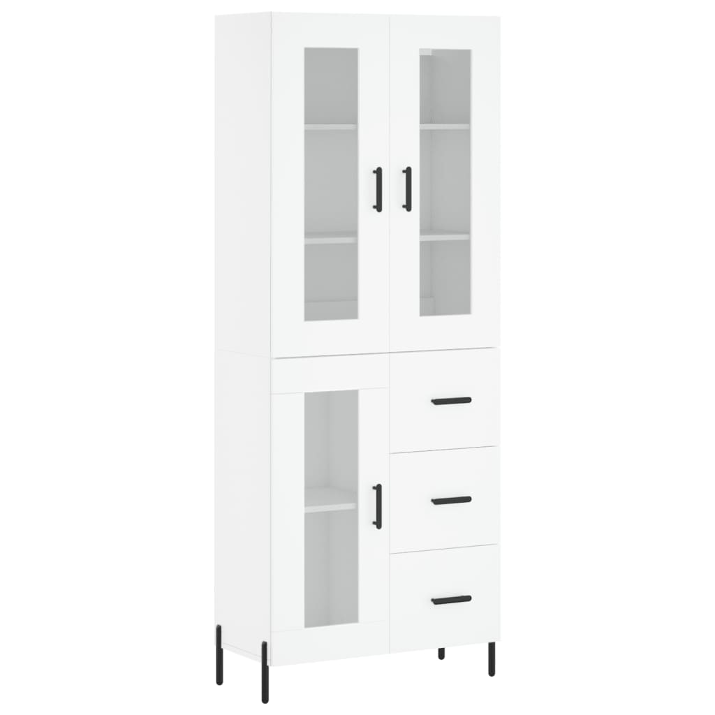 Highboard hvit 69,5x34x180 cm konstruert tre