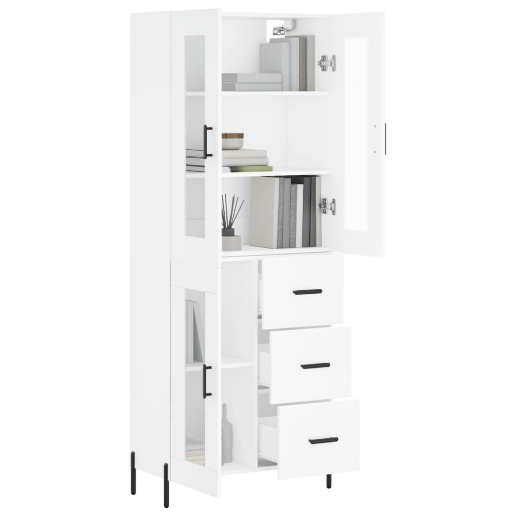 Highboard hvit 69,5x34x180 cm konstruert tre