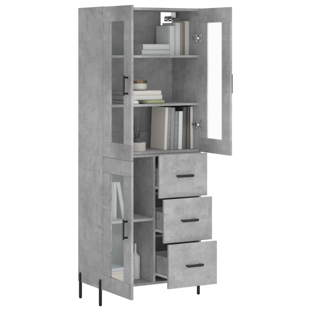 Highboard betonggrå 69,5x34x180 cm konstruert tre