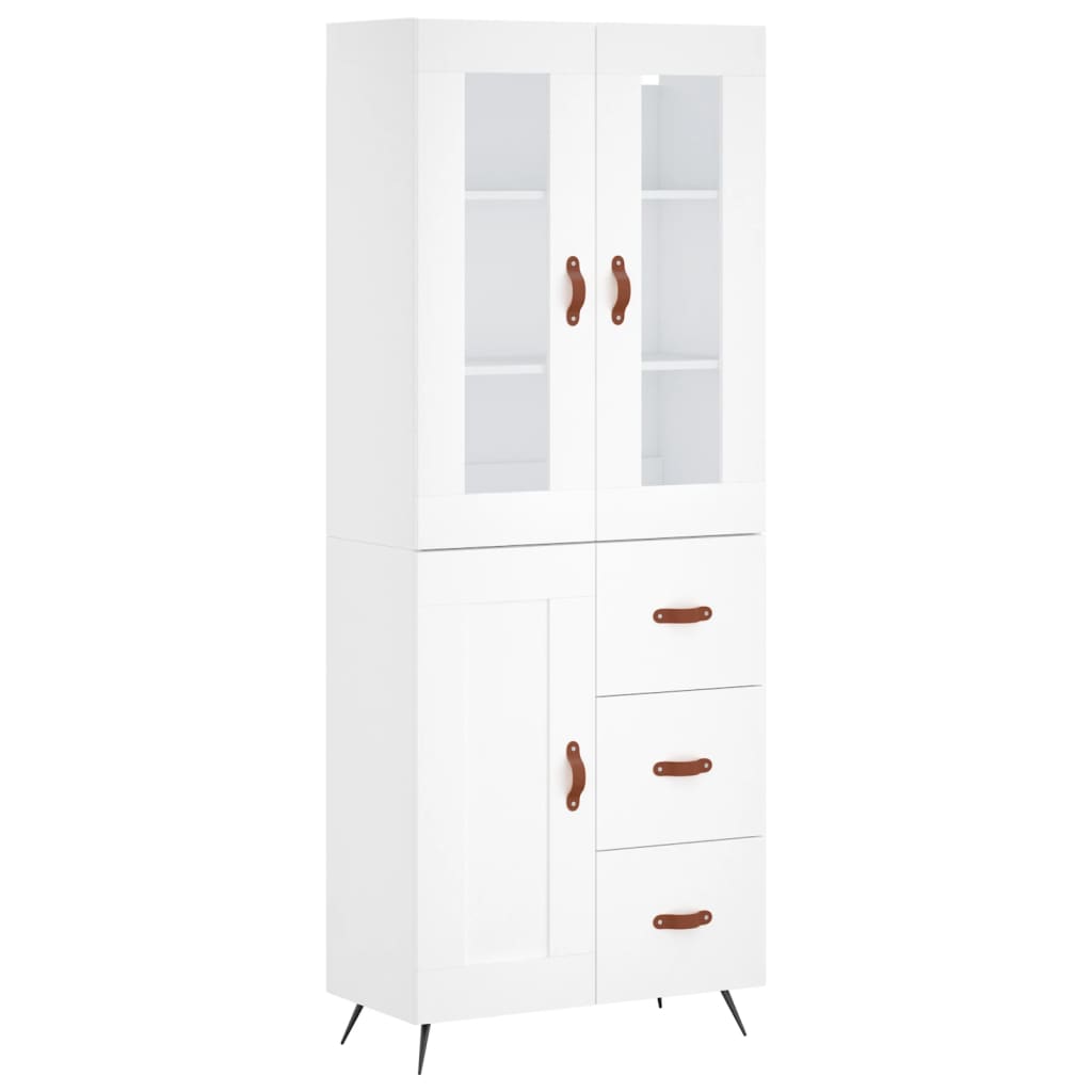 Highboard hvit 69,5x34x180 cm konstruert tre