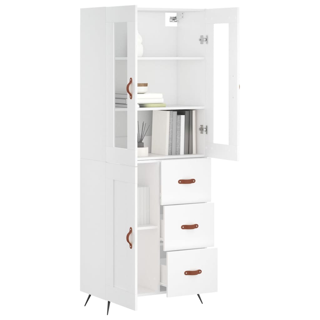 Highboard hvit 69,5x34x180 cm konstruert tre