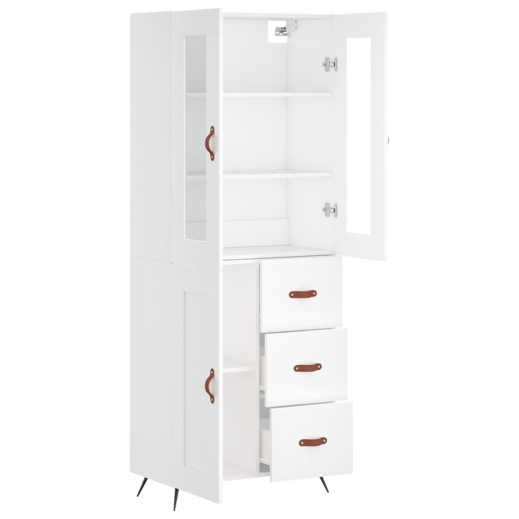 Highboard hvit 69,5x34x180 cm konstruert tre