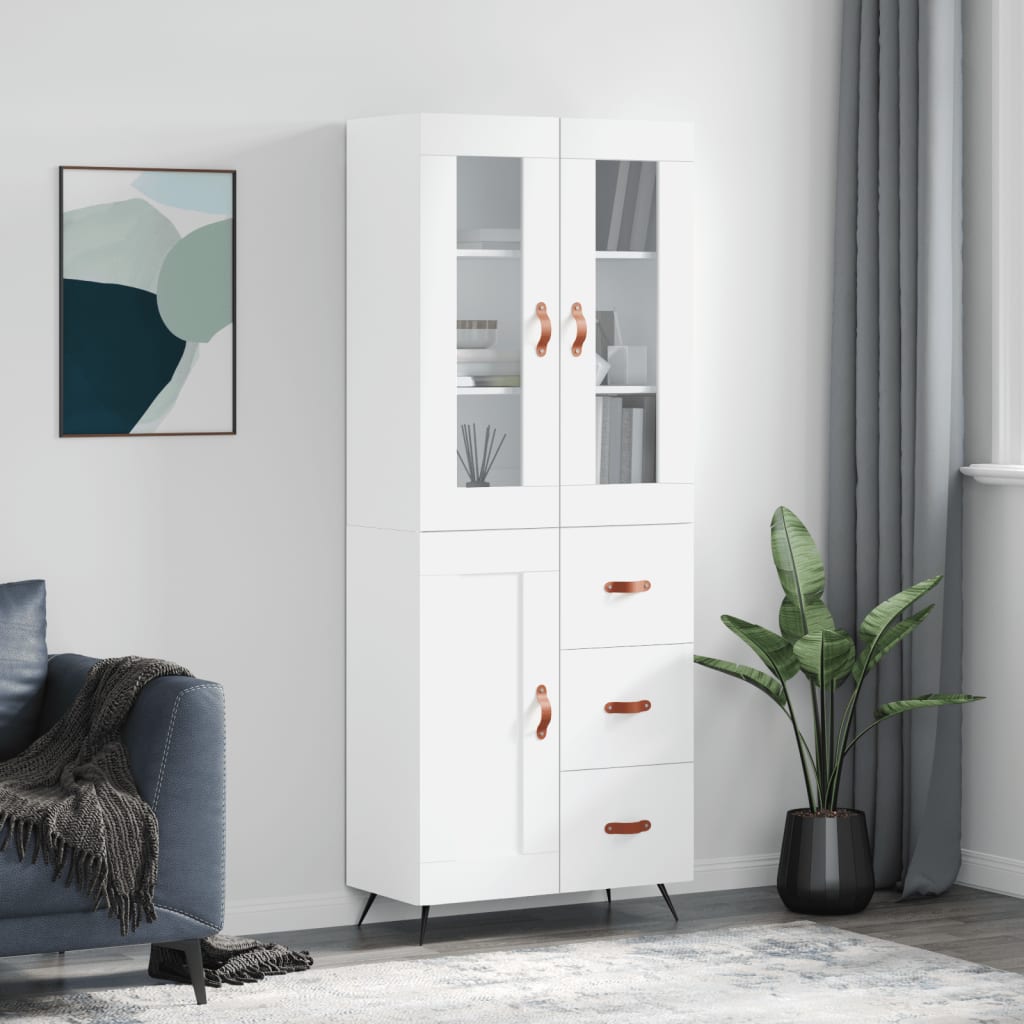Highboard hvit 69,5x34x180 cm konstruert tre