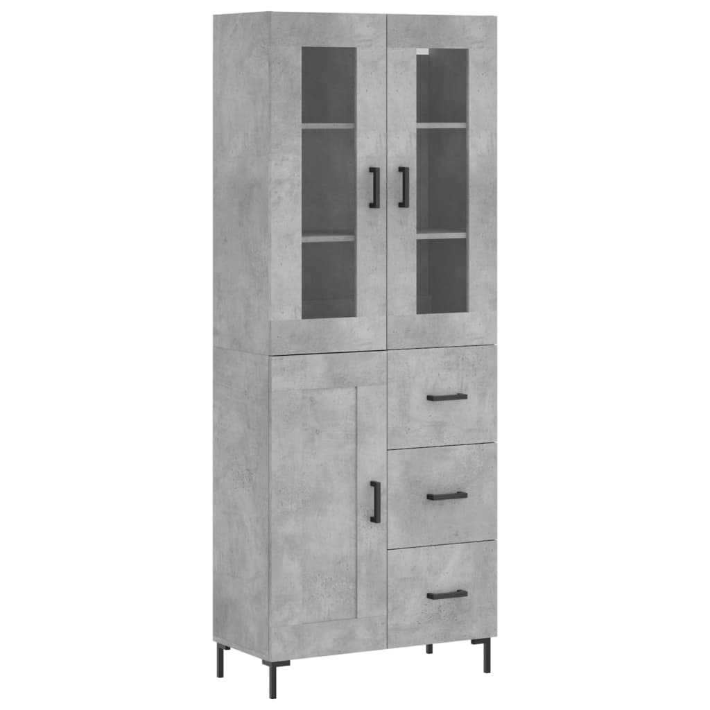 Highboard betonggrå 69,5x34x180 cm konstruert tre