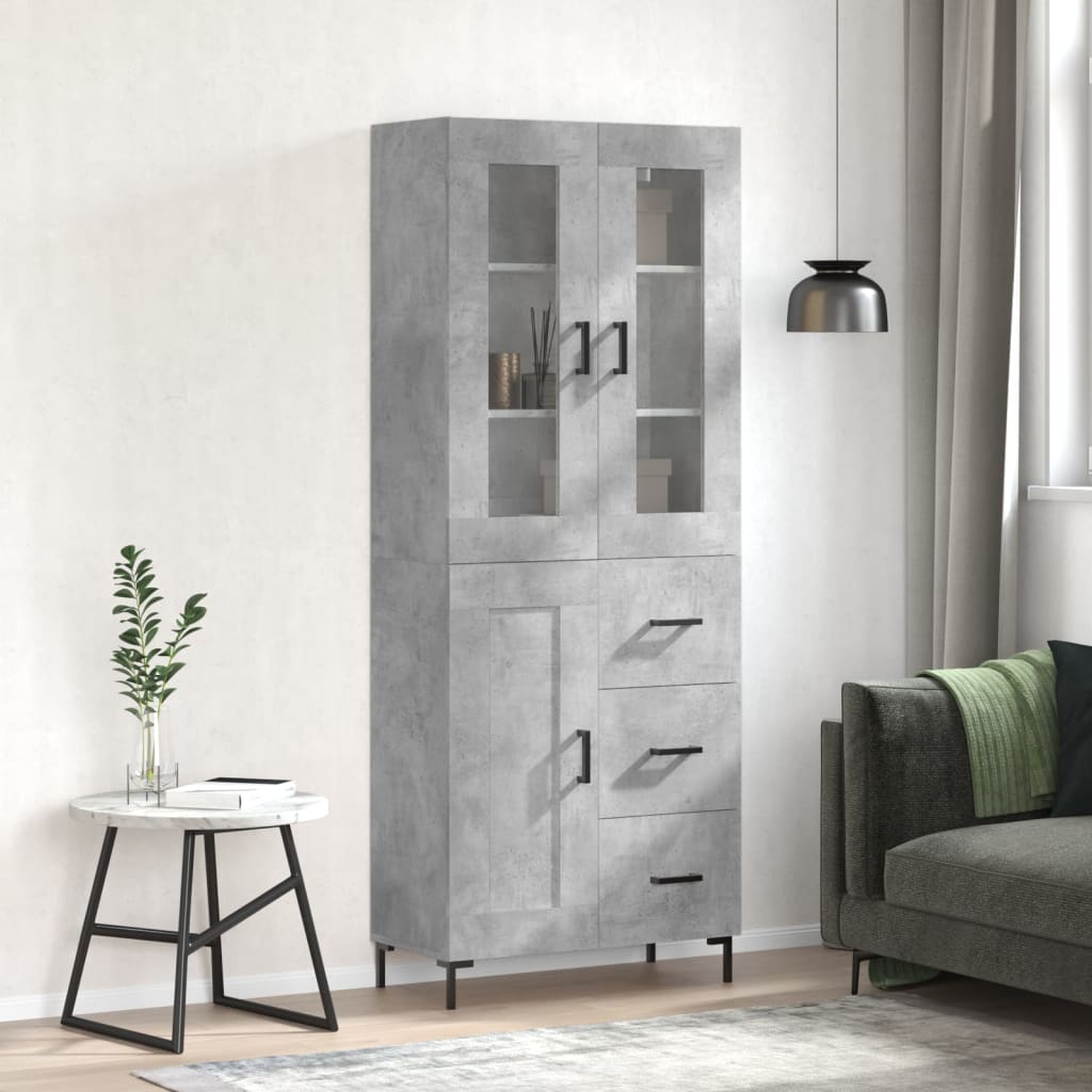 Highboard betonggrå 69,5x34x180 cm konstruert tre