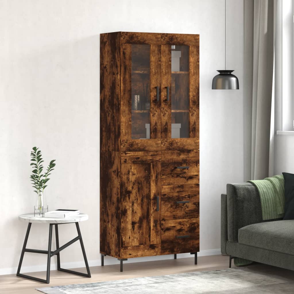 Highboard røkt eik 69,5x34x180 cm konstruert tre