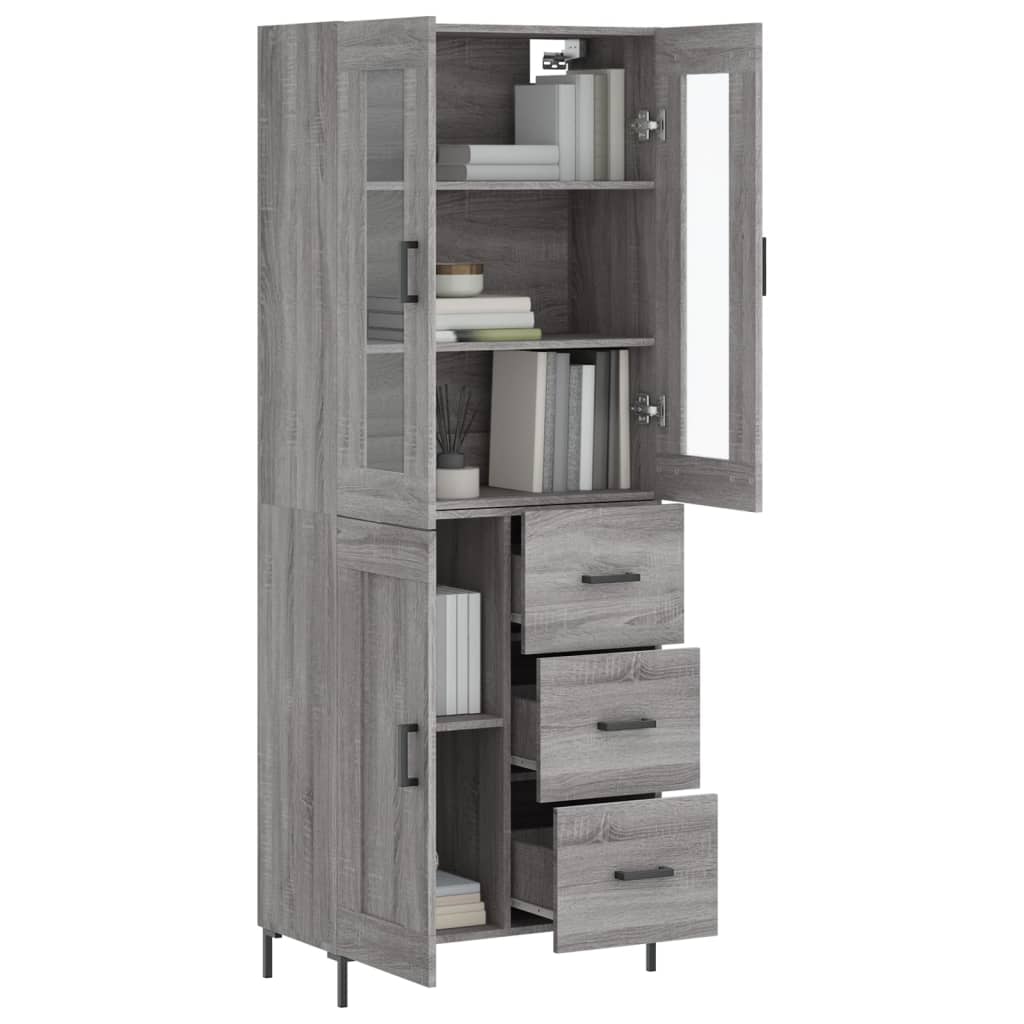 Highboard grå sonoma 69,5x34x180 cm konstruert tre