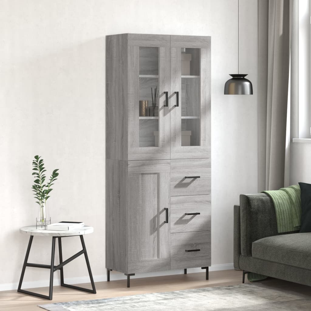 Highboard grå sonoma 69,5x34x180 cm konstruert tre