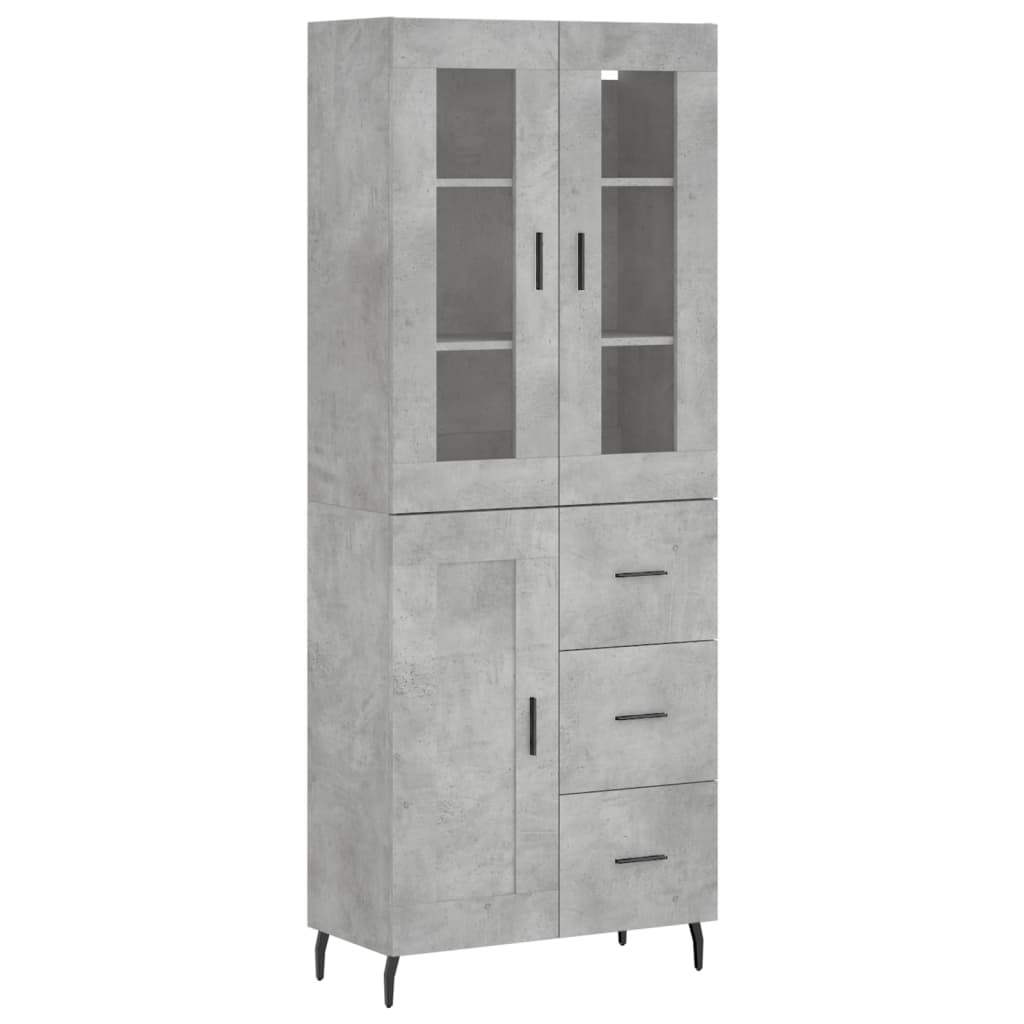 Highboard betonggrå 69,5x34x180 cm konstruert tre