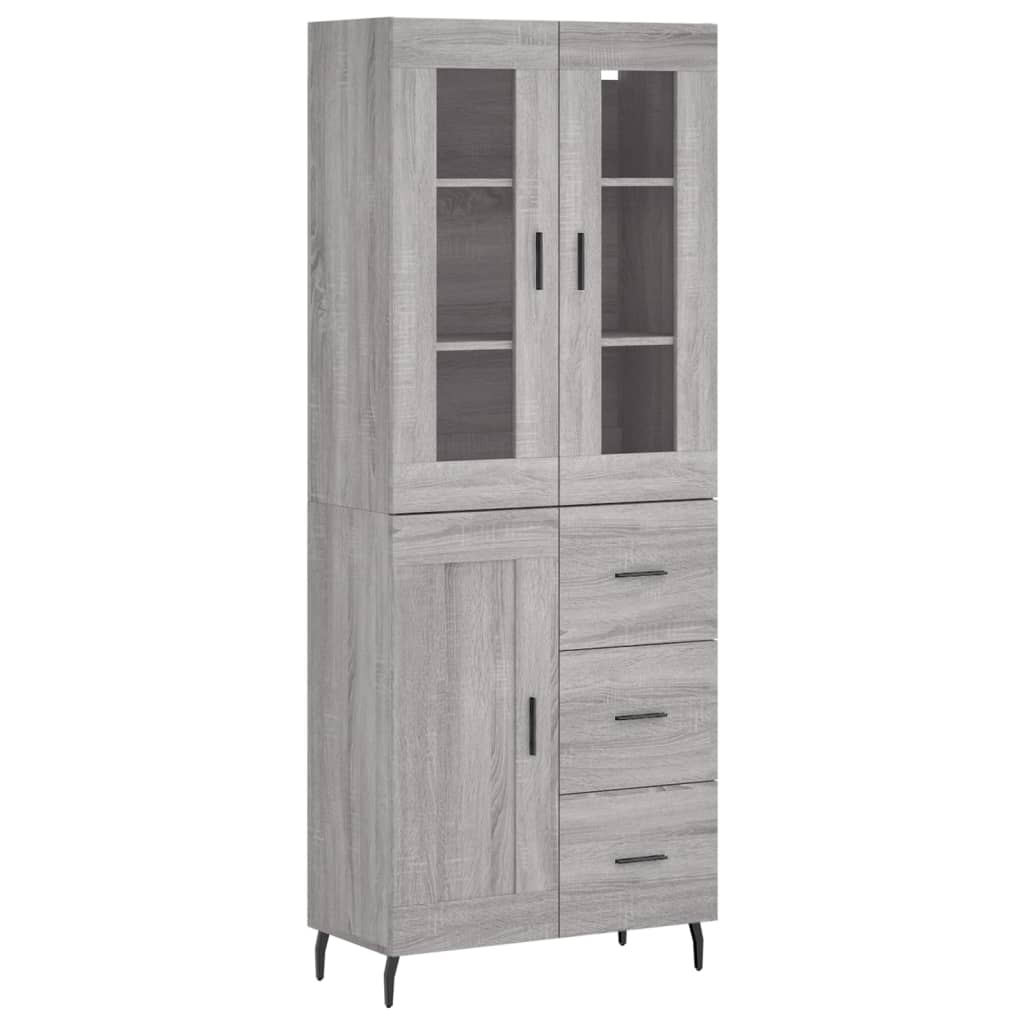 Highboard grå sonoma 69,5x34x180 cm konstruert tre