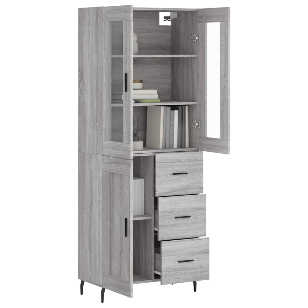 Highboard grå sonoma 69,5x34x180 cm konstruert tre