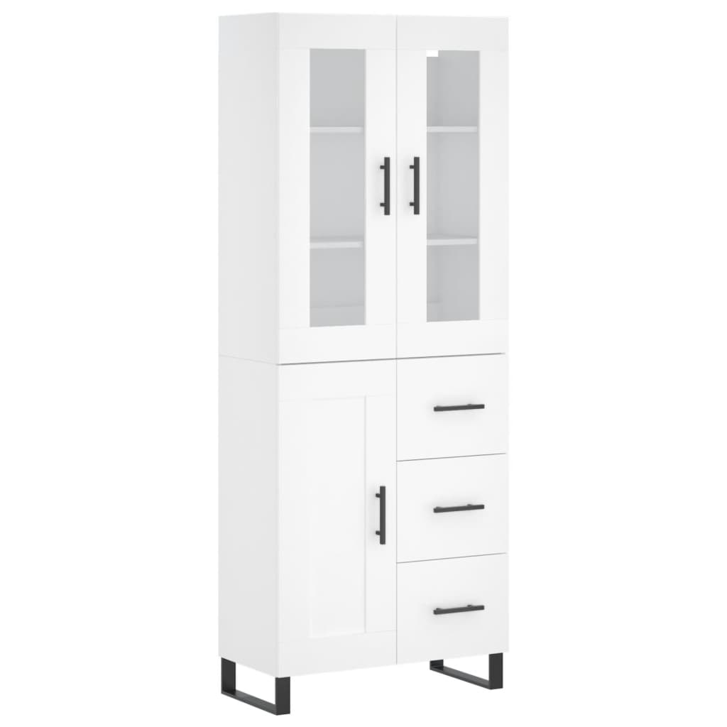 Highboard hvit 69,5x34x180 cm konstruert tre