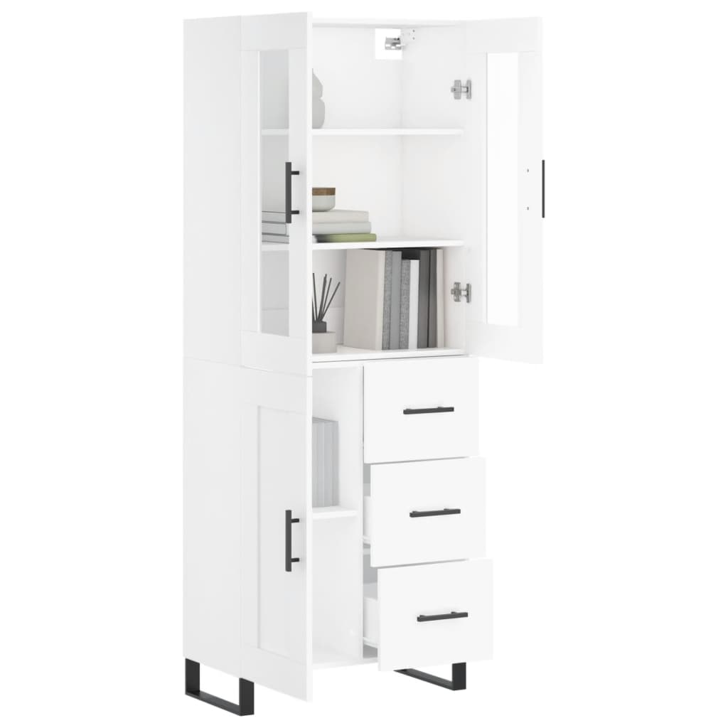 Highboard hvit 69,5x34x180 cm konstruert tre