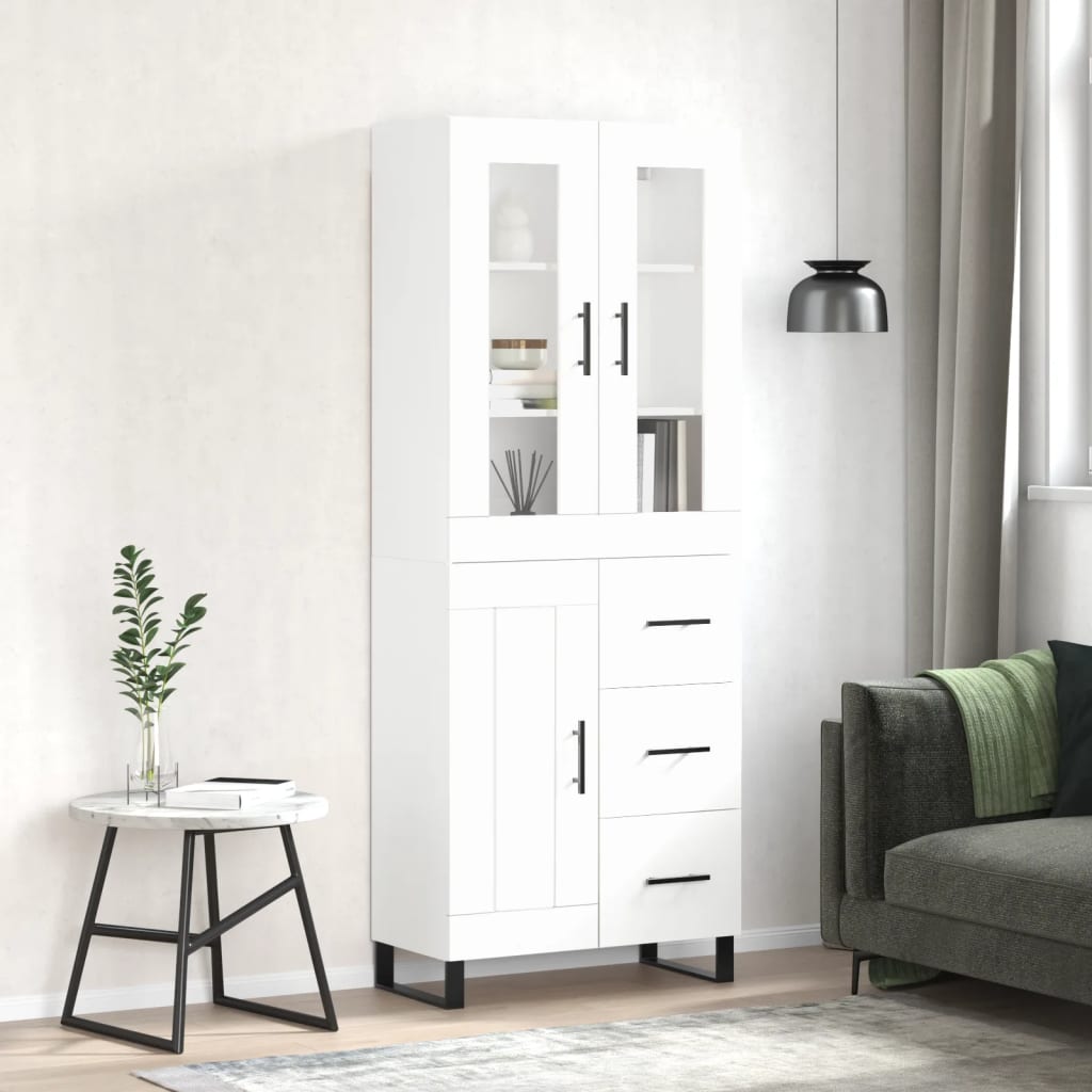 Highboard hvit 69,5x34x180 cm konstruert tre