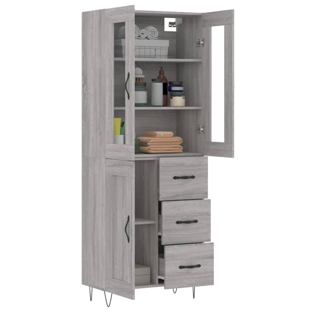 Highboard grå sonoma 69,5x34x180 cm konstruert tre vidaXL