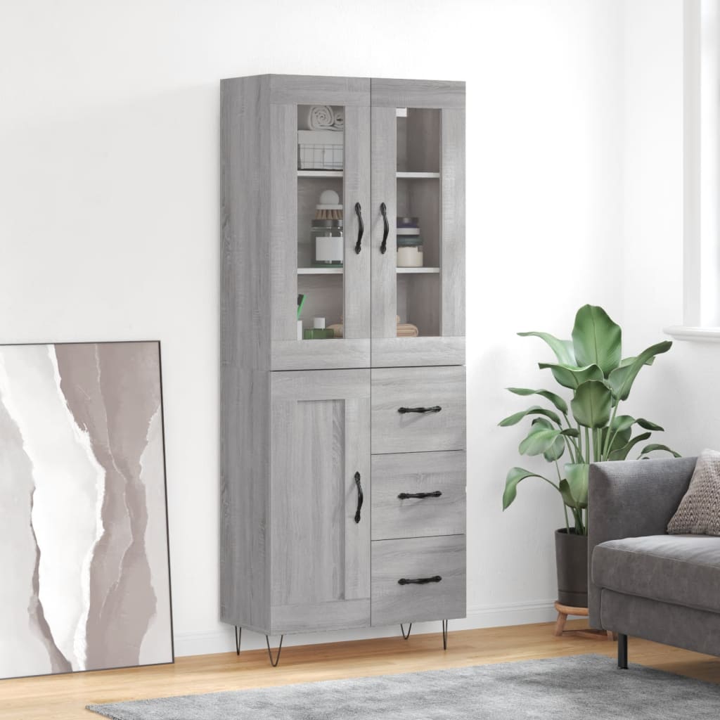 Highboard grå sonoma 69,5x34x180 cm konstruert tre vidaXL