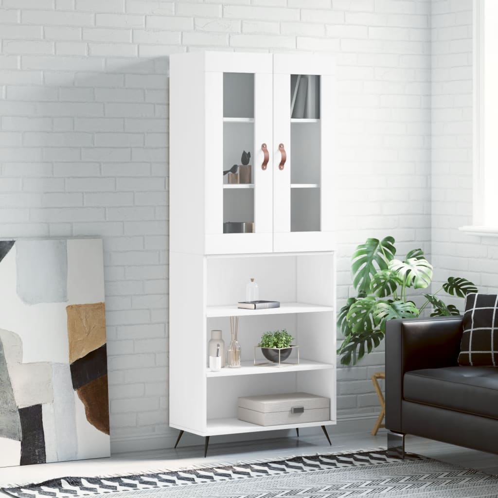 Highboard hvit 69,5x34x180 cm konstruert tre