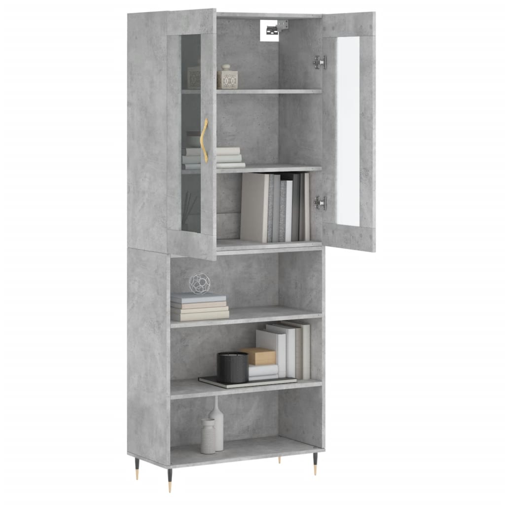 Highboard betonggrå 69,5x34x180 cm konstruert tre