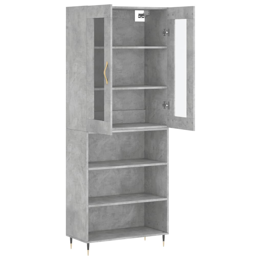 Highboard betonggrå 69,5x34x180 cm konstruert tre