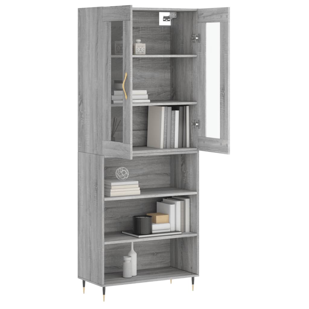 Highboard grå sonoma 69,5x34x180 cm konstruert tre