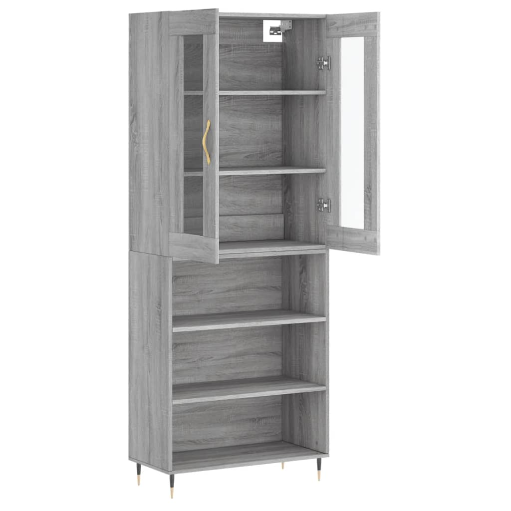 Highboard grå sonoma 69,5x34x180 cm konstruert tre