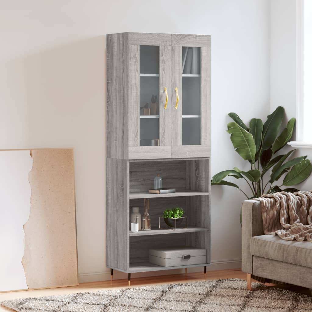Highboard grå sonoma 69,5x34x180 cm konstruert tre