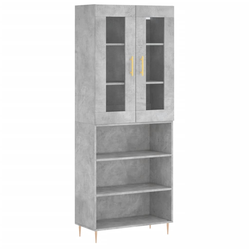 Highboard betonggrå 69,5x34x180 cm konstruert tre