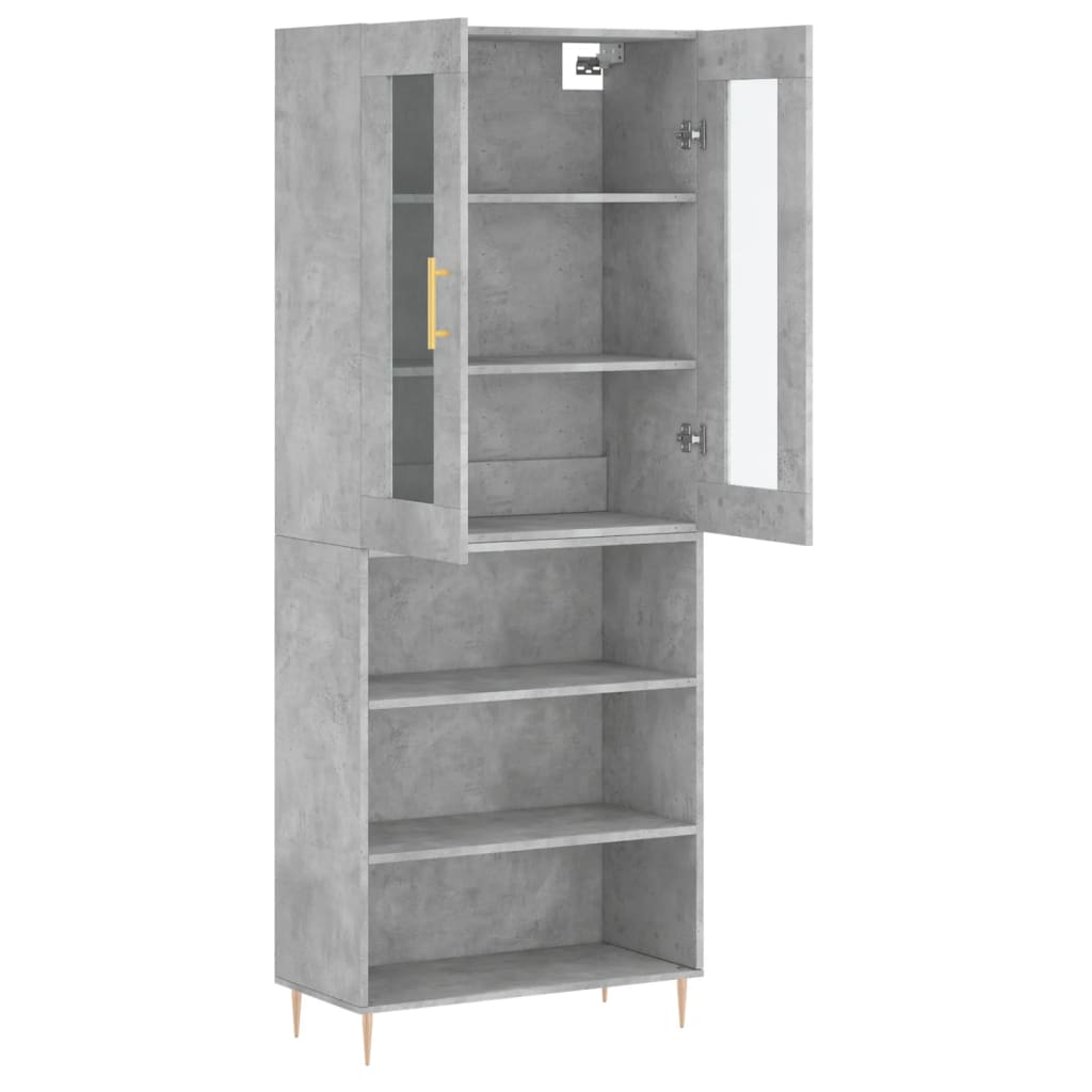 Highboard betonggrå 69,5x34x180 cm konstruert tre