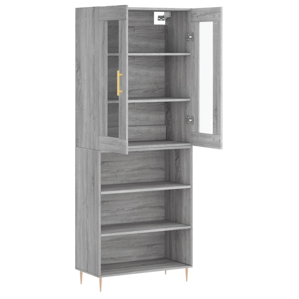 Highboard grå sonoma 69,5x34x180 cm konstruert tre