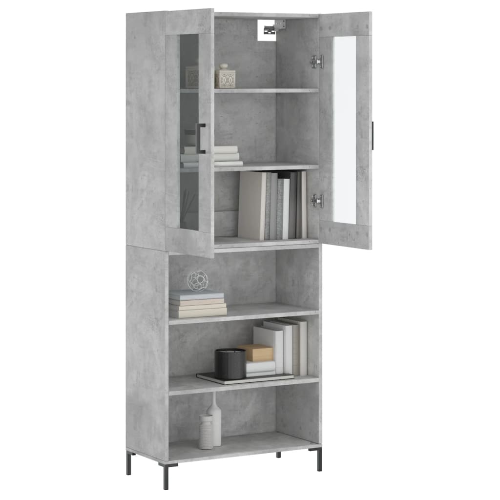 Highboard betonggrå 69,5x34x180 cm konstruert tre