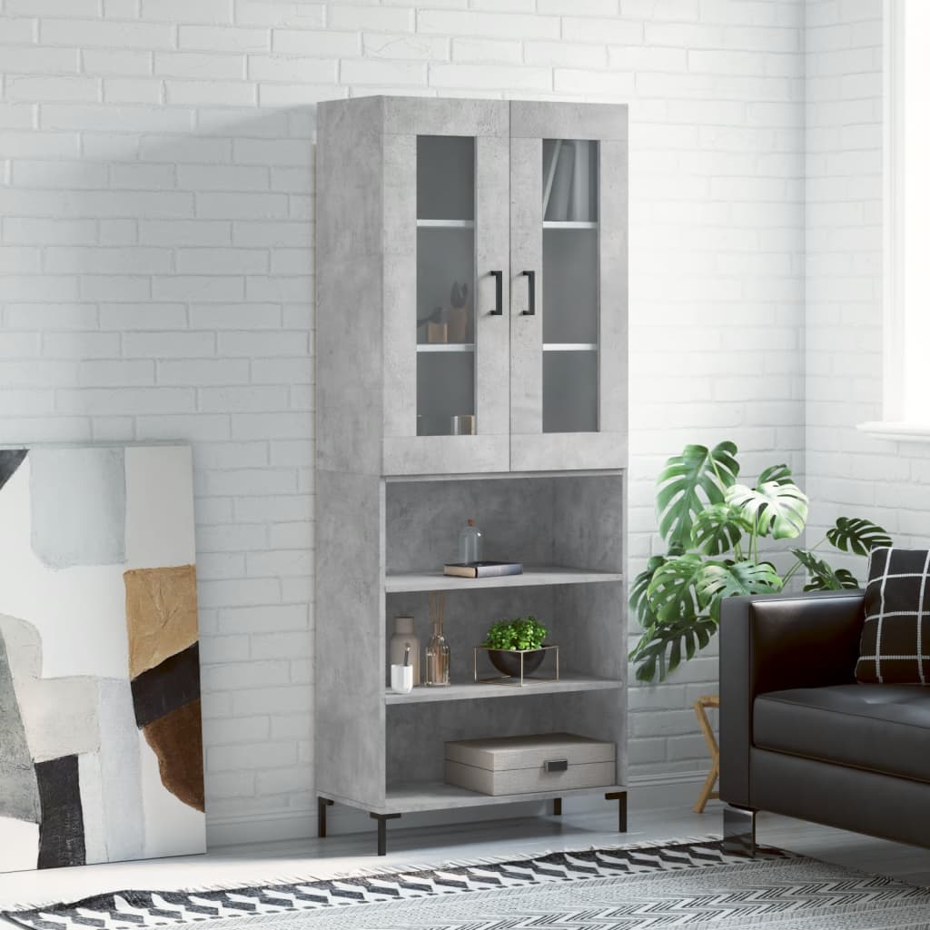 Highboard betonggrå 69,5x34x180 cm konstruert tre