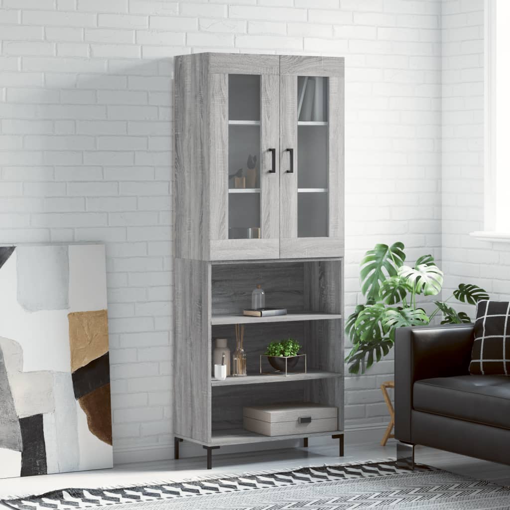 Highboard grå sonoma 69,5x34x180 cm konstruert tre