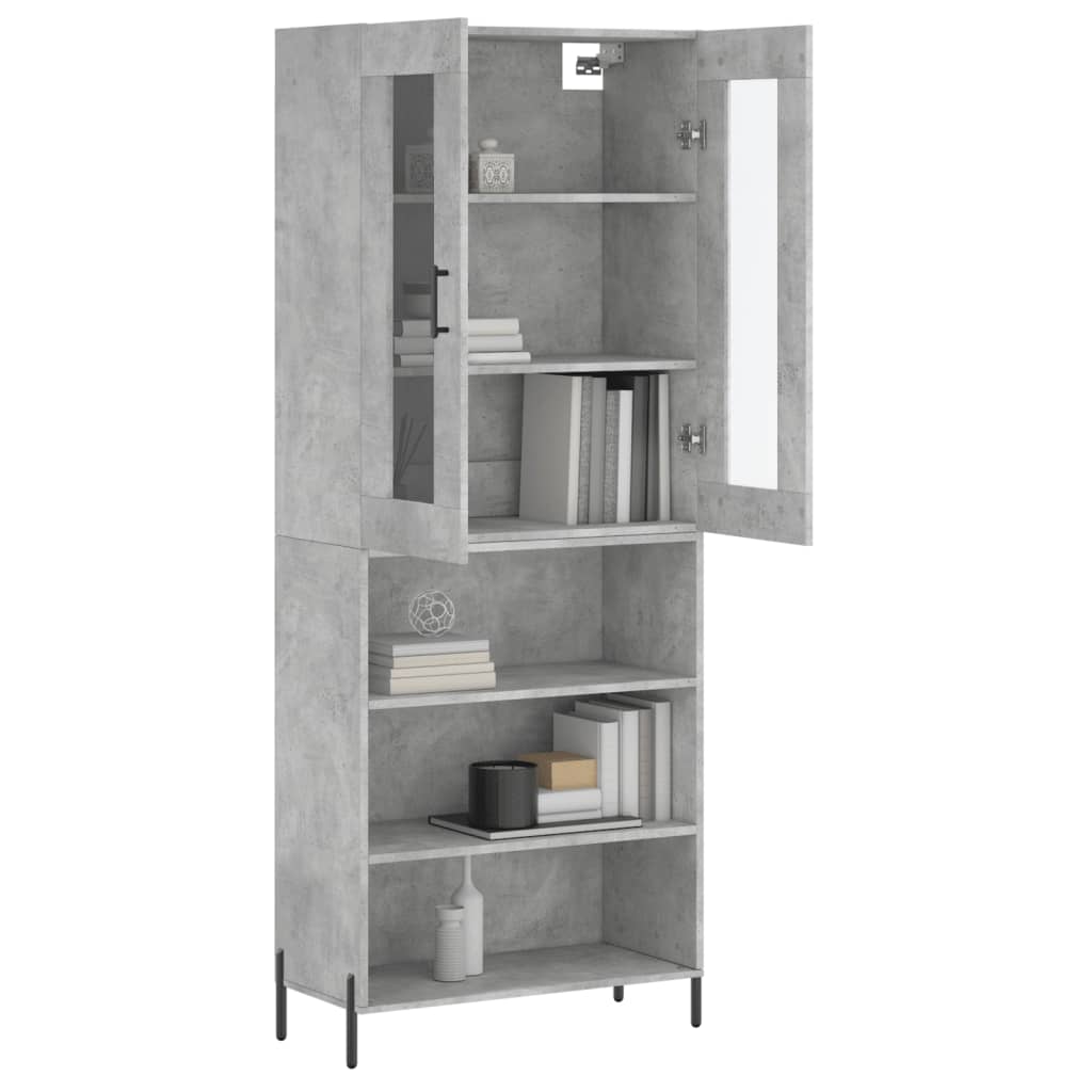 Highboard betonggrå 69,5x34x180 cm konstruert tre