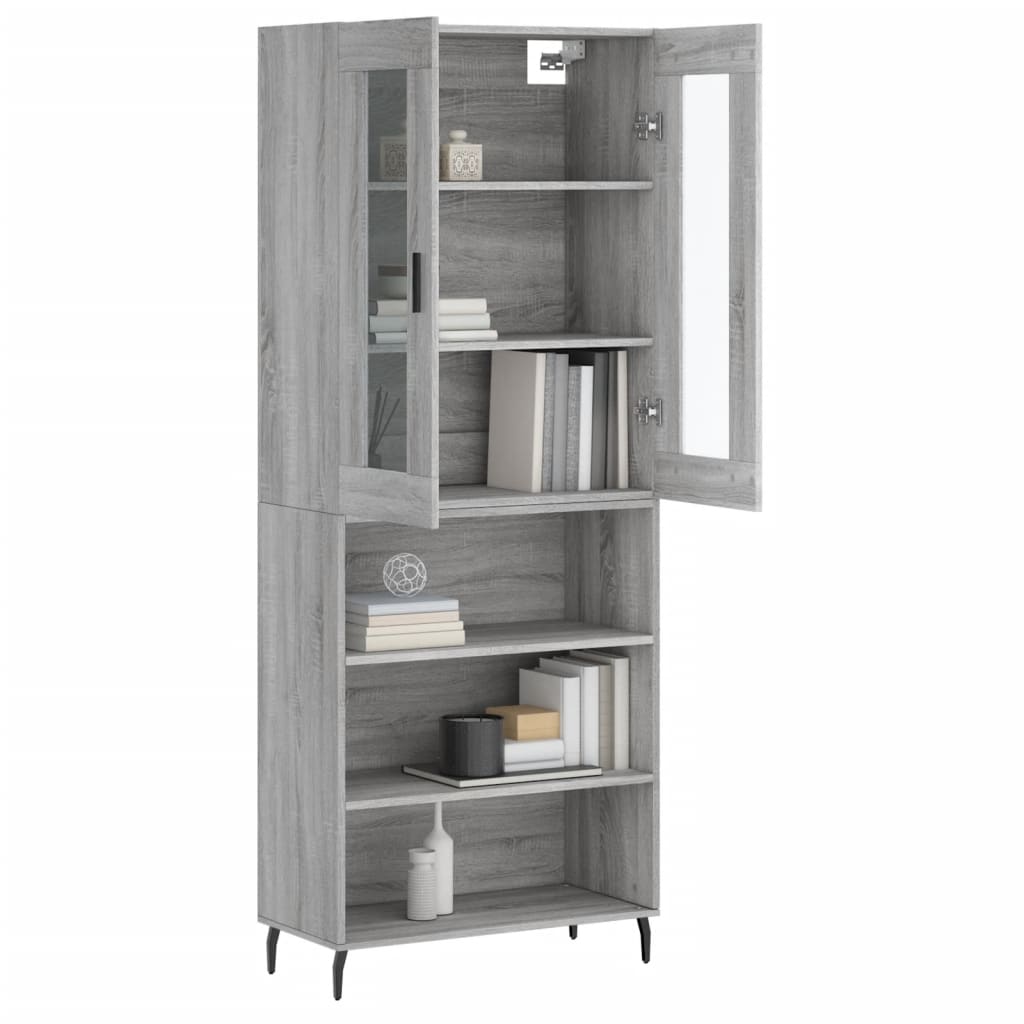 Highboard grå sonoma 69,5x34x180 cm konstruert tre