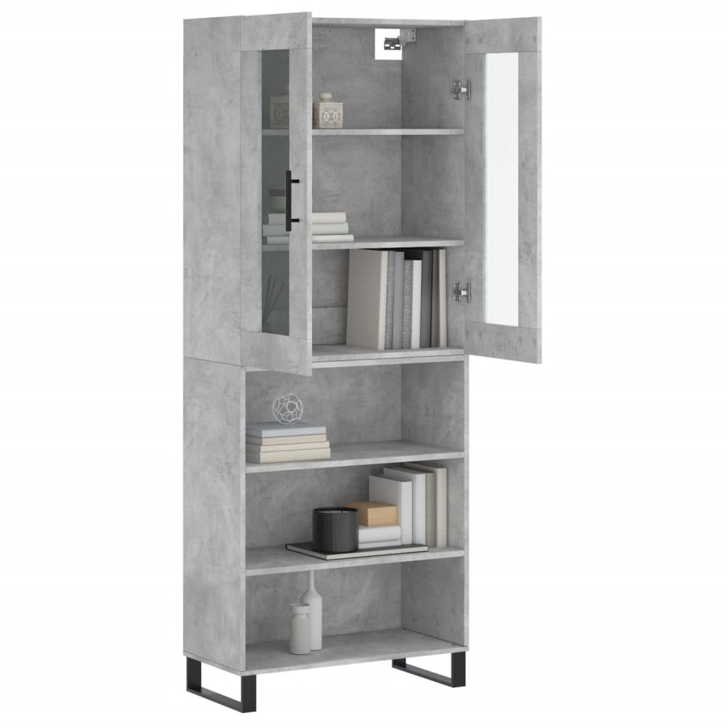 Highboard betonggrå 69,5x34x180 cm konstruert tre