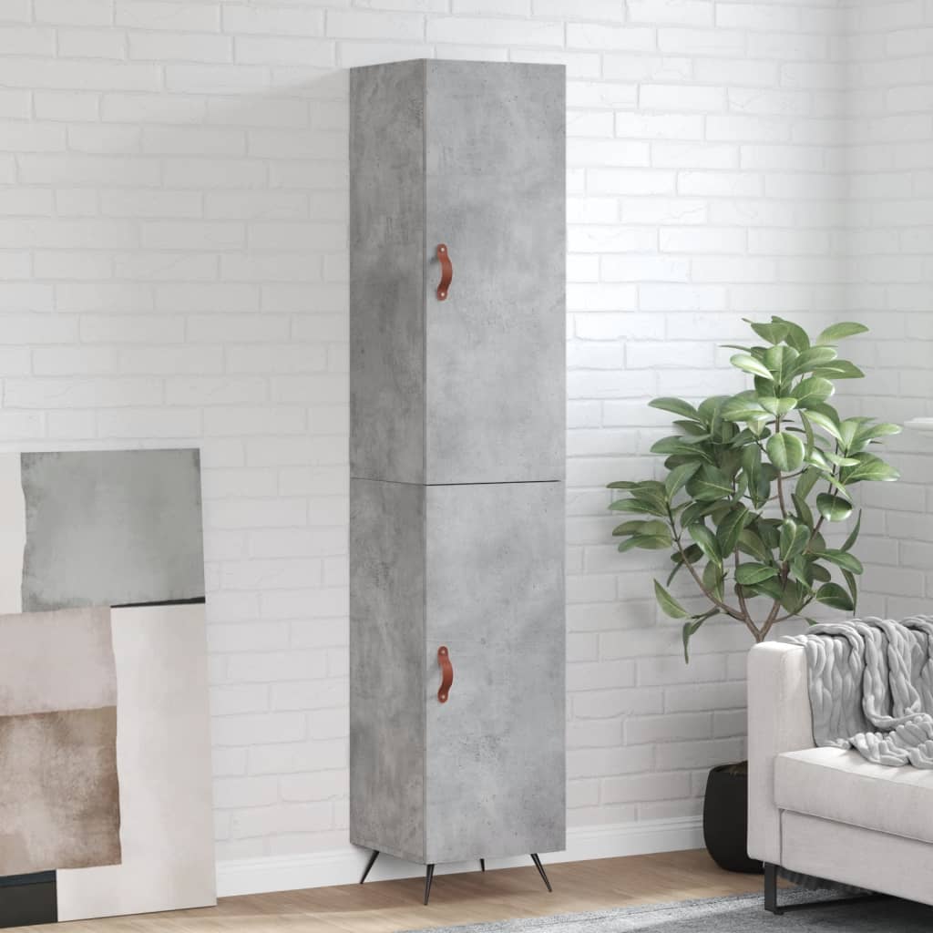 Highboard betonggrå 34,5x34x180 cm konstruert tre