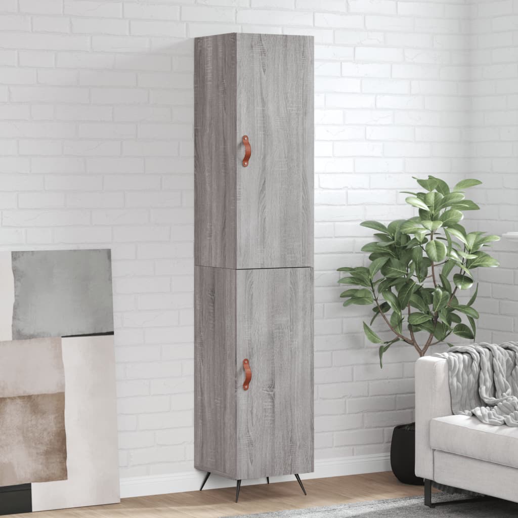 Highboard grå sonoma 34,5x34x180 cm konstruert tre