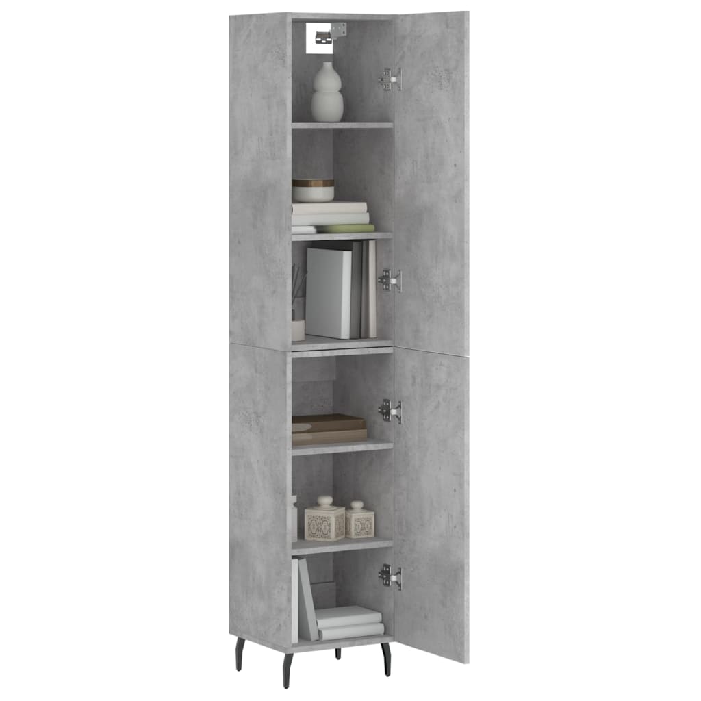 Highboard betonggrå 34,5x34x180 cm konstruert tre