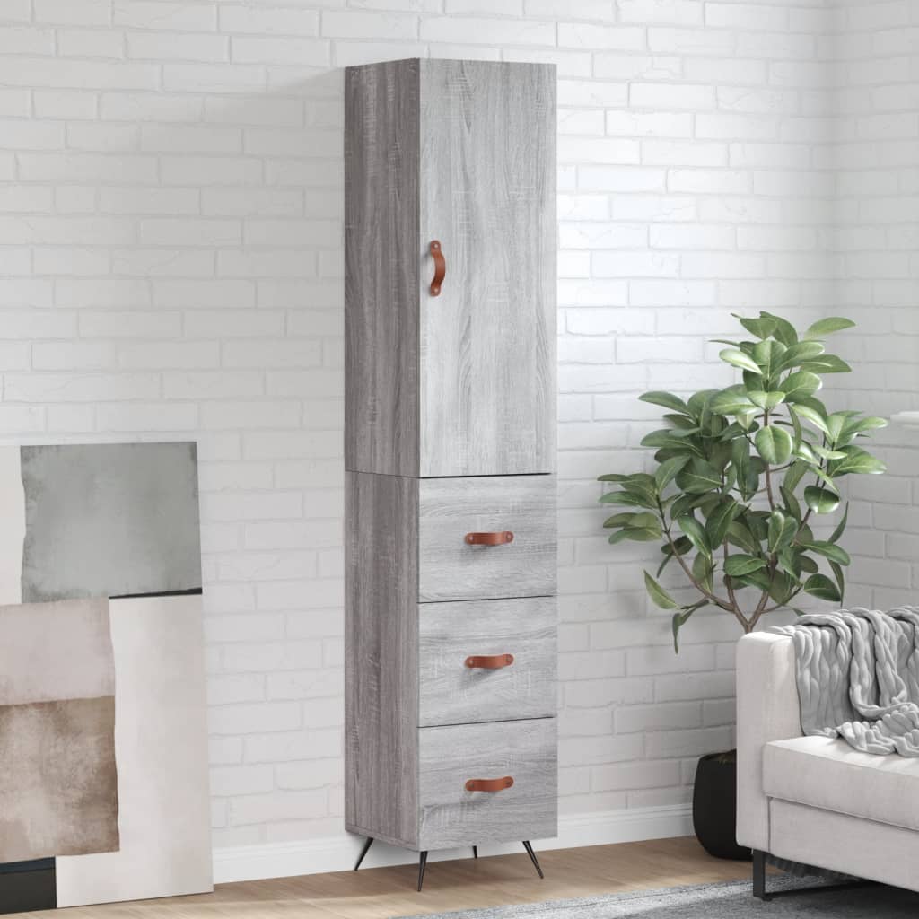 Highboard grå sonoma 34,5x34x180 cm konstruert tre