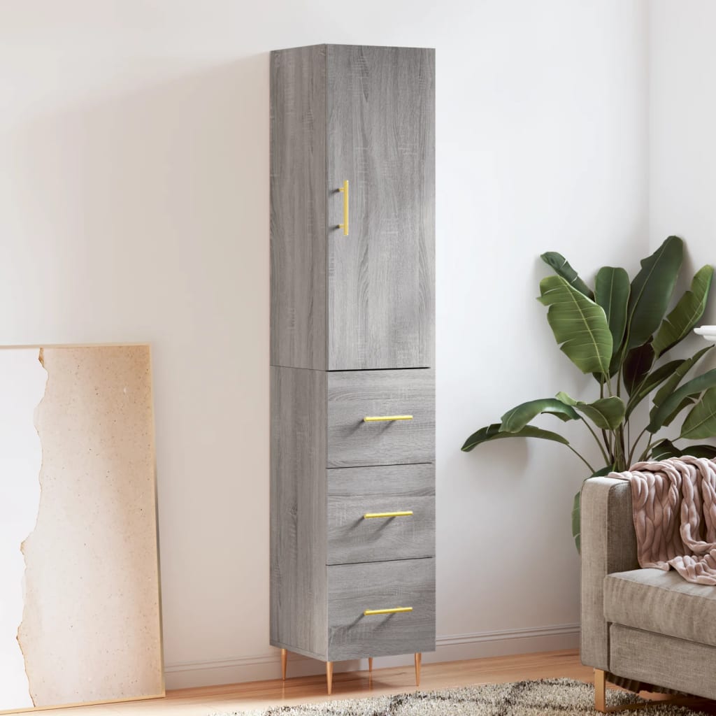 Highboard grå sonoma 34,5x34x180 cm konstruert tre
